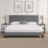 King Size Upholstered Platform Bed Frame With Button Tufted Linen Fabric Headboard, No Box Spring Needed, Wood Slat Support - Gray - Image 4