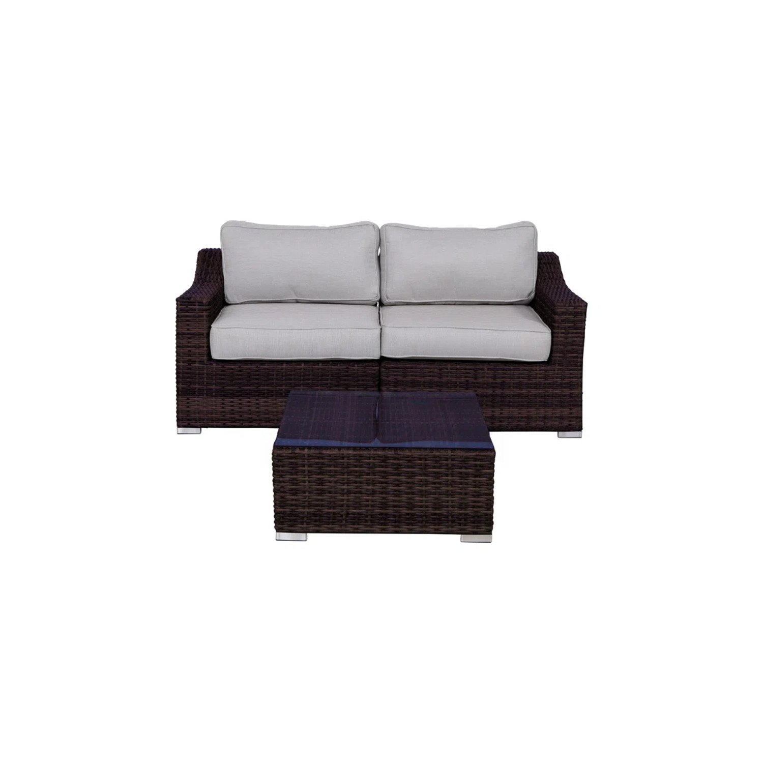 Wicker 2 Person Conversation Set, Durable Outdoor Seating With Cushions Mix - Brown Mix - Image 5