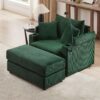 Single Sofa Couch With Storage Space, Movable Ottoman, USB Ports, Cup Holders, Phone Holder - Green - Image 2