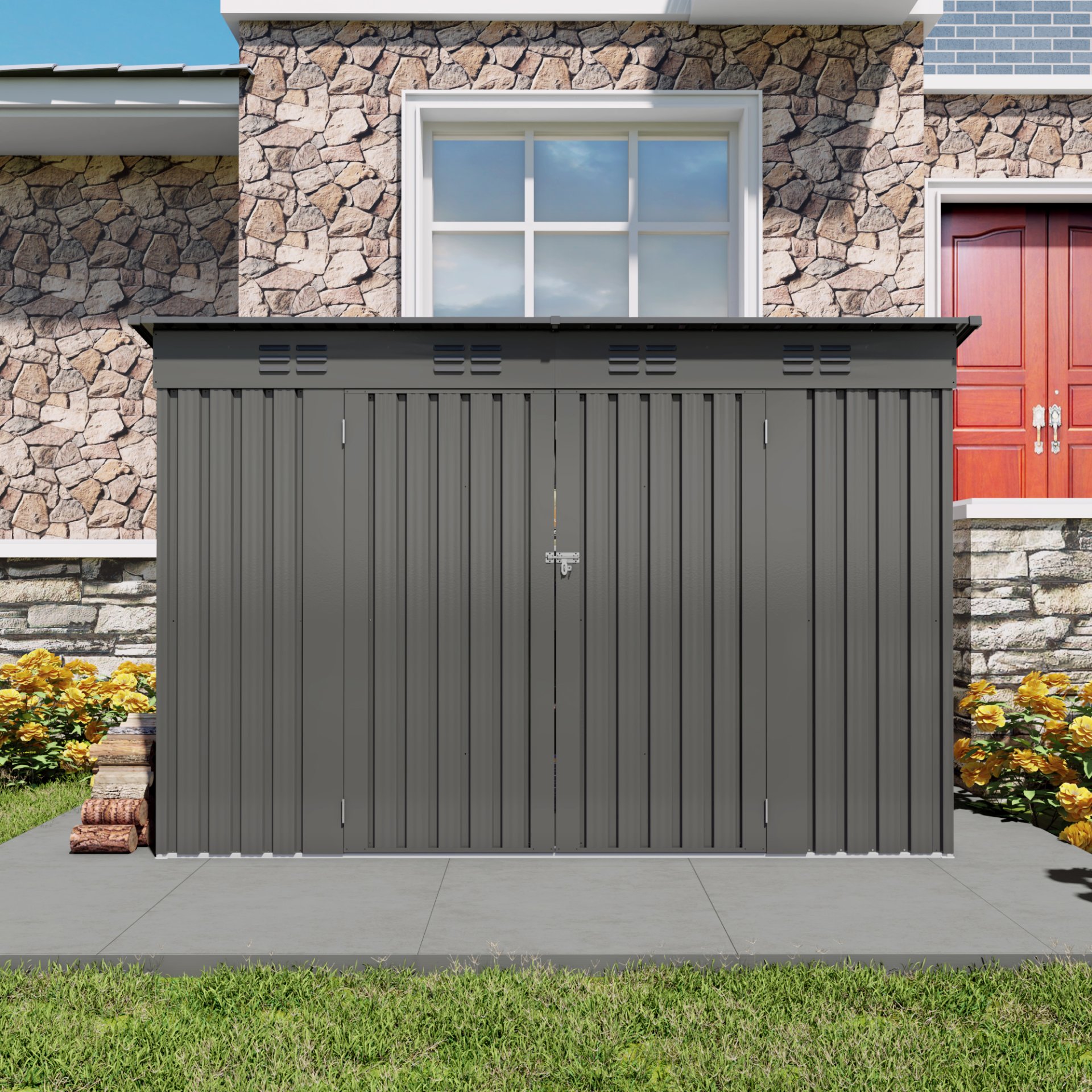 Outdoor Storage Shed 4 X 9 Ft With Sloping Roof And Vents For Garden And Patio - Gray - Image 12