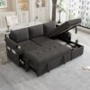Convertible L Shaped Sofa Couch With Storage, Cup Holders, USB Ports - Black - Image 2