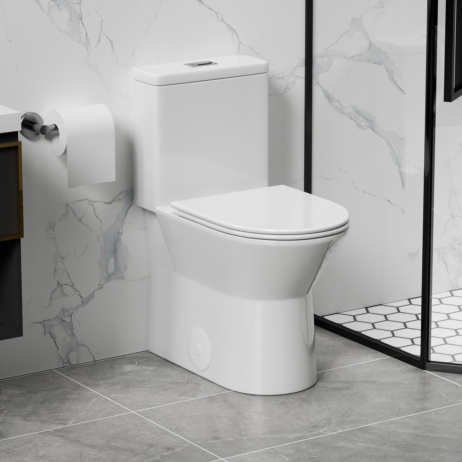 1 Piece Toilet With Dual Flush & Rimless Bowl - Glossy White - Image 2