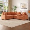 L Shaped Convertible Sofa Bed With Pull Out Bed, Cup Holders, And Storage - Orange - Image 10