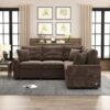 L-Shape Sofa Bed Pull-Out Sleeper Sofa With Wheels, USB Ports, Power Sockets For Living Room - Brown - Image 3