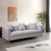 Luxurious And Comfortable Upholstered Sofa With Golden Legs And Pillows For Living Room And Reception Area - Gray - Image 12