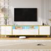 Modern TV Stand For TVs Up To 80", Entertainment Center With 2 Shelves And LED Lights, TV Storage Cabinet With 2 Drawers, 2 Cabinets And Metal Legs For Living Room - White - Image 3