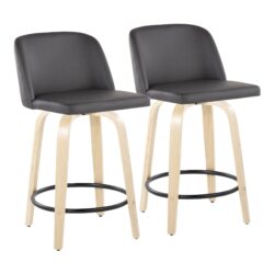 Toriano - Contemporary Fixed Height Counter Stool With Swivel, Round Footrest (Set of 2) - Gray / Black / Natural
