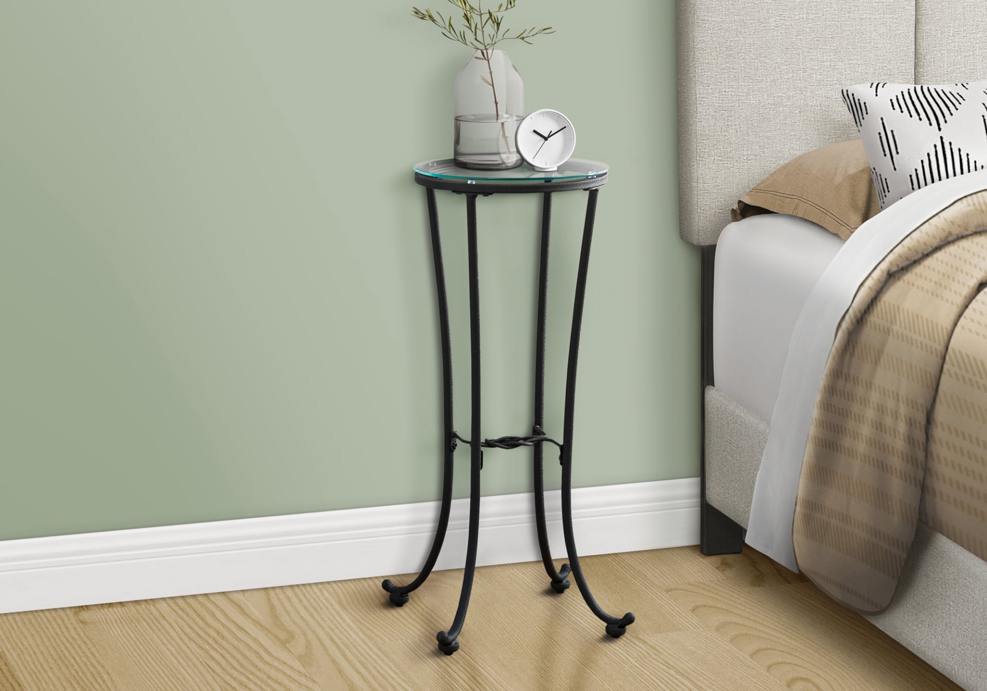 Accent Side Table, Plant Stand, Round, Contemporary & Modern - Black - Image 3