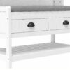 3 In 1 Hallway Hall Tree With Cushion, Storage Drawers, Hooks Shelves - White - Image 17