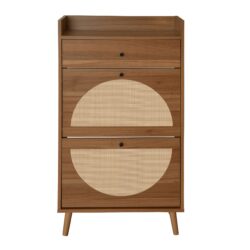 Allen - Rattan 2 Door 1 Drawer Cabinet Shoe Rack For Entrance, Double Layer - Walnut