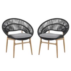 Cyril - Outdoor Wicker Papasan Style Dining Chair (Set of 2) - Dark Gray / Teak
