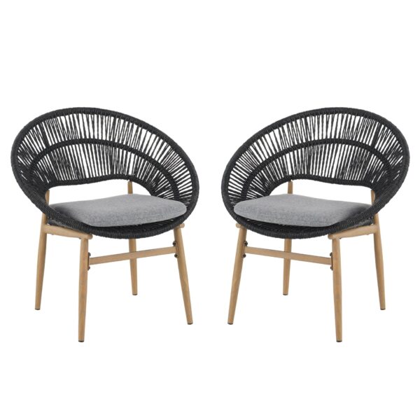 Cyril - Outdoor Wicker Papasan Style Dining Chair (Set of 2) - Dark Gray / Teak