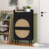 Allen - Rattan 2 Door 1 Drawer Cabinet Shoe Rack For Entrance, Double Layer - Black - Image 4