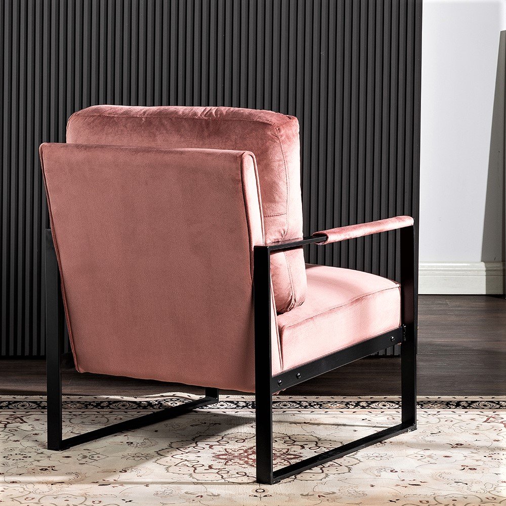 Classic Mid Century Modern Accent Chair With Durable Square Metal Frame, Armchair Upholstery - Rose - Image 4