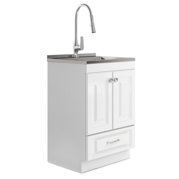 Lawrence - Laundry Cabinet With Faucet And Stainless Steel Sink - White