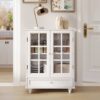 Buffet Cabinet With Double Glass Doors And Drawer, Storage Sideboard Cupboard For Living Room - White - Image 14