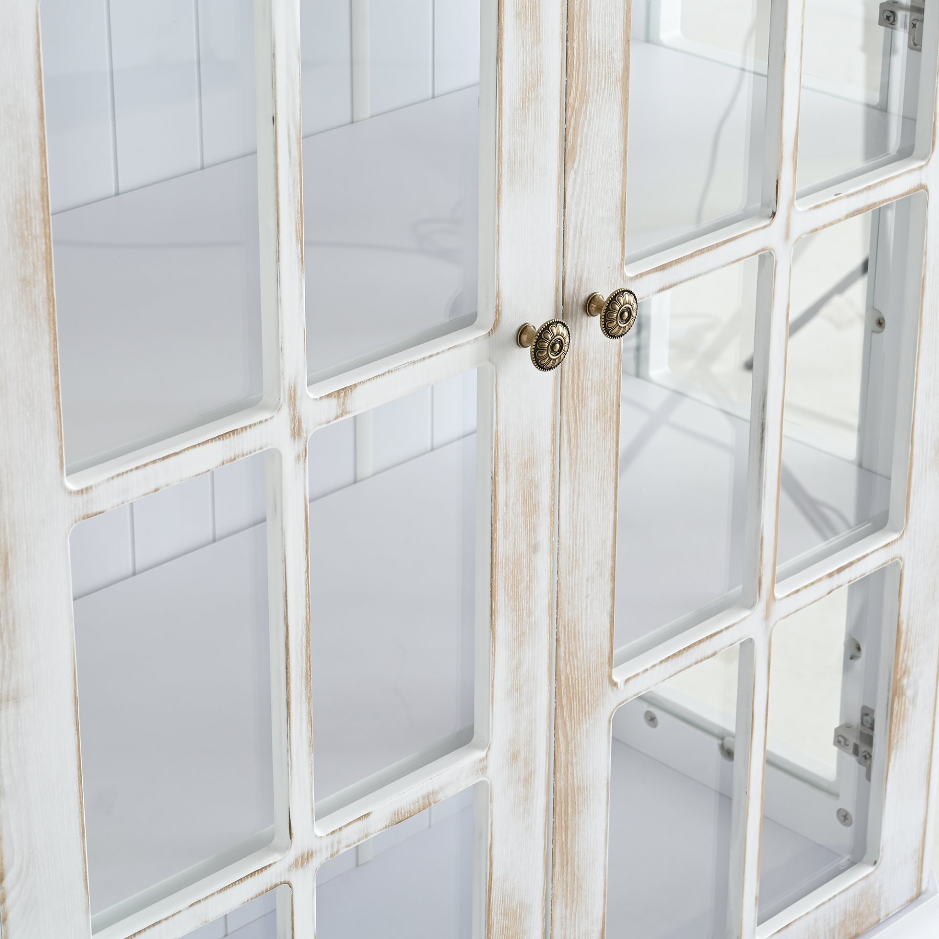 Vintage Display Cabinet With Double Glass Doors, Traditional Style Hutch For Home Or Workspace Washed - White Washed - Image 13