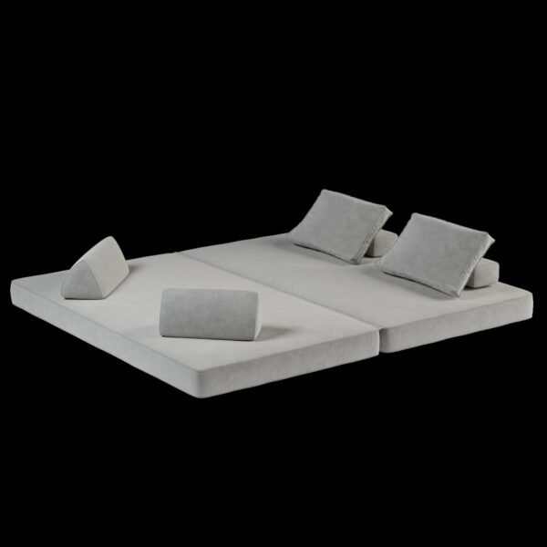 Multifunctional Convertible Sofa Bed With 2 Tumbler Backrests And 2 Pillows, Diy Modern Upholstered Couch - Light Gray