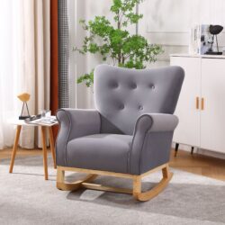 Modern Rocking Chair, Upholstered Accent Chair For Nursery, Playroom, Bedroom And Living Room, Small Contemporary Rocker, Kids Cushioned Arm Chair - Gray