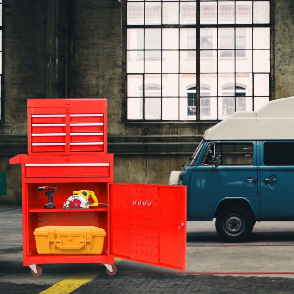 Rolling Tool Chest, 5 Drawer Tool Box Organizer With Lockable Wheels & Sliding Drawers & Detachable Top & Adjustable Shelf, Tool Storage Cabinet For Garage Workshop - Red
