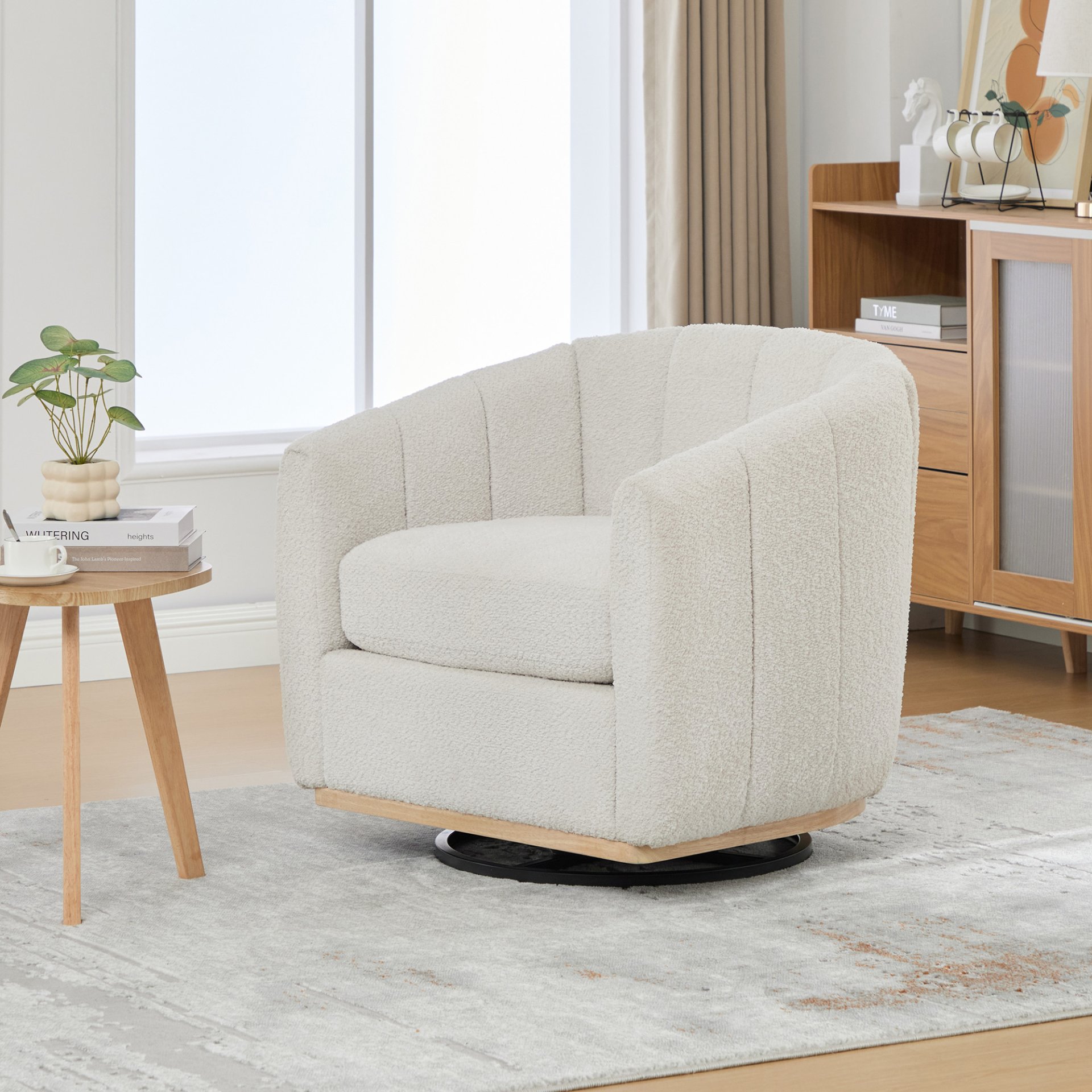 360° Swivel Pumpkin Shape Club Armchair - Ivory - Image 6
