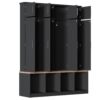 Farmhouse Hall Tree With 4 Hidden Hanging Hooks, Versatile Seating Bench With 8 Doors, Entryway Shoe Cabinet With Open Compartments For Living Room - Black - Image 11