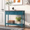 Farmhouse Style Console Table With 2 Drawers And Bottom Storage Shelf, Pagoda - Blue - Image 4