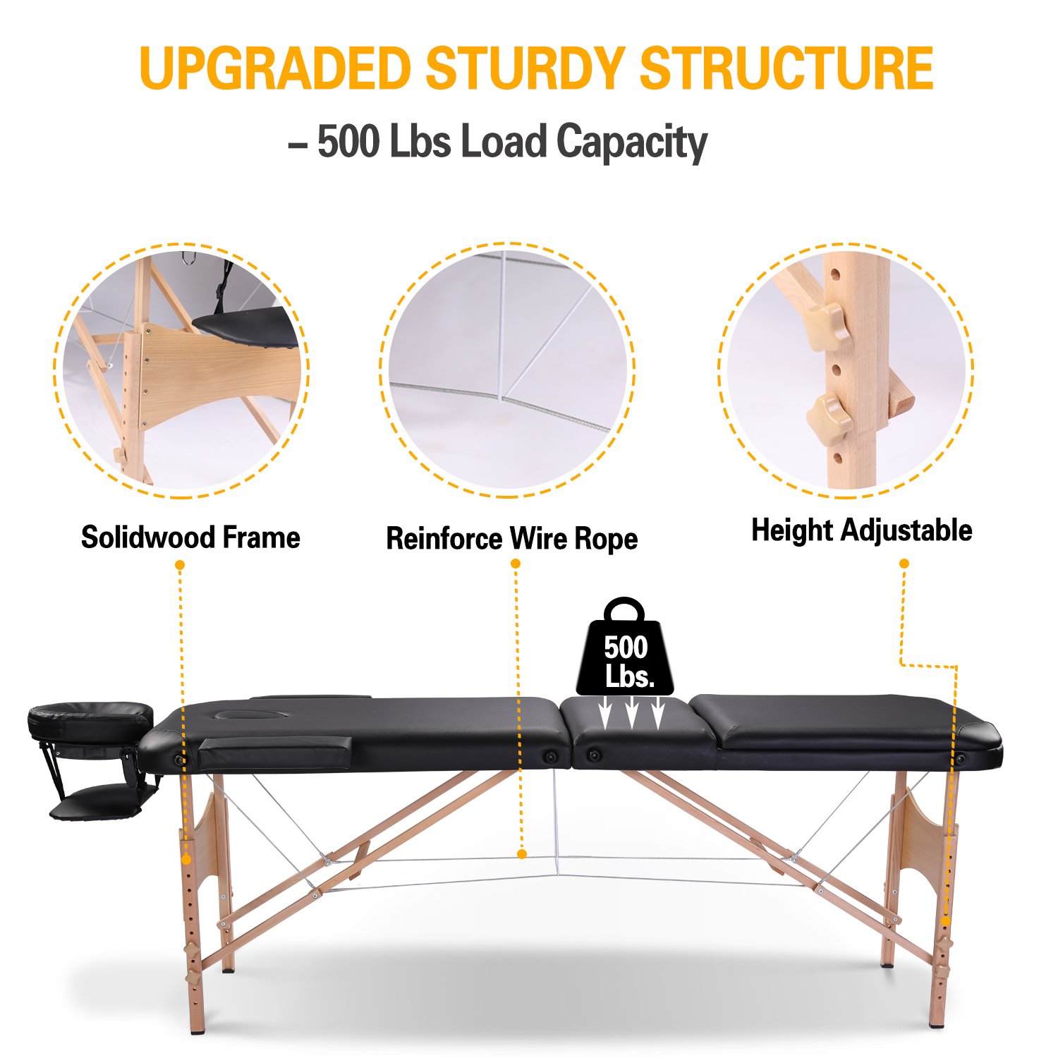 Massage Table Portable Massage Bed Lash Bed With Carrying Case Spa Table Height Adjustable, Salon Bed Face Cradle Bed - Black - Image 3