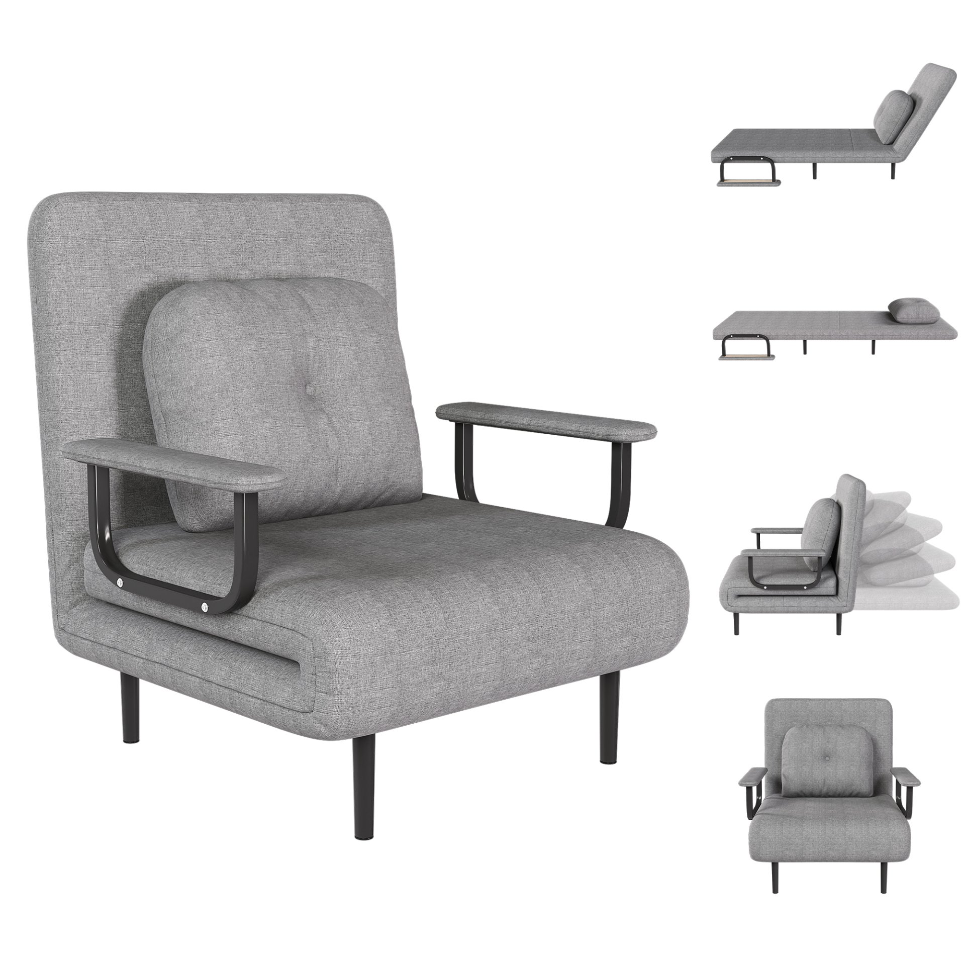 Folding Sofa Bed 5 In 1 Convertible Chair With Adjustable Backrest And Pillow Flannelette - Gray - Image 18