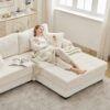 2 Seater L Shaped Chaise Sofa With Reversible Cushion Corduroy Fabric, USB - C Charging Port, Storage Pocket, Convertible Left / Right Design For Living Room - Beige - Image 4