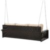 3 Person Porch Swing With Chains, Large Patio Swing Bench With Cushions For Backyard, Garden, And Poolside - Brown - Image 12