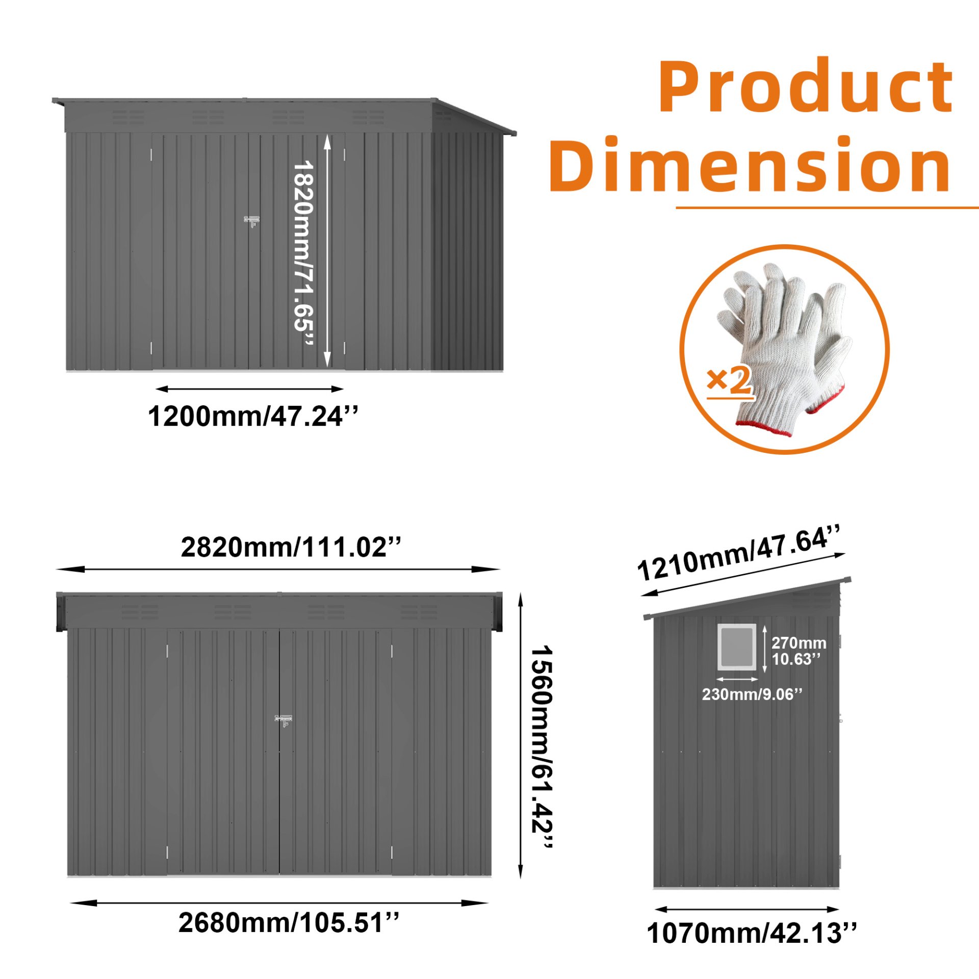 Outdoor Storage Shed 4 X 9 Ft With Sloping Roof And Vents For Garden And Patio - Gray - Image 3