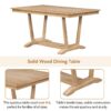 Topmax - 5 Piece Rustic Dining Table Set With 4 Upholstered Chairs, Rectangular Dining Table With Trestle Table Base - Natural - Image 7