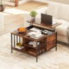 Lift Top Coffee Table With Storage, Adjustable Height Living Room - Black / Brown - Image 2