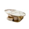 Modern Coffee Table Thick Sintered Stone Top With 2 Drawers Matt Stainless Steel Base - Gold - Image 5
