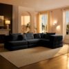 Oversized Upholstered Sectional Sofa Couch Set, Modular L Shaped Floor Sofa Set With 6 Pillows For Living Rooms - Black - Image 12
