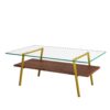 Rectangle Coffee Table, Tempered Glass Tabletop With Gold Metal Legs, Modern Table For Living Room, Transparent Glass - Dark Brown - Image 6