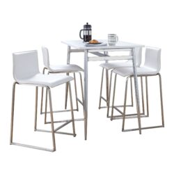Marcel Mara - 5 Piece Upholstered Contemporary Counter Height Dining Set - Chrome / White
