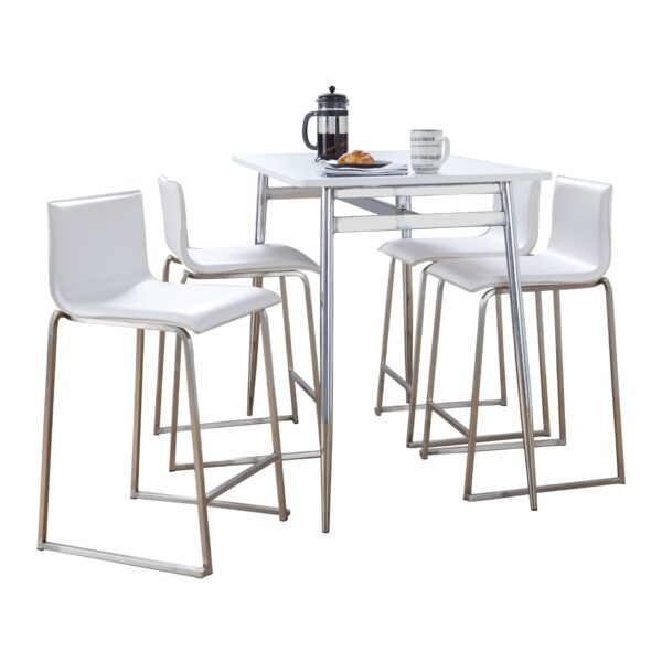 Marcel Mara - 5 Piece Upholstered Contemporary Counter Height Dining Set - Chrome / White