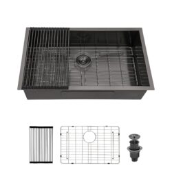 28" Single Bowl Undermount Sink With 9" Deep Basin - Gunmetal Black