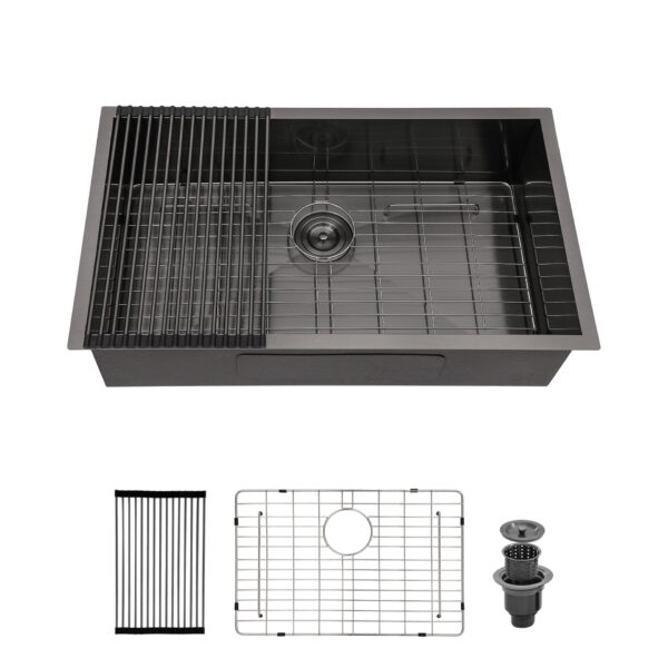 28" Single Bowl Undermount Sink With 9" Deep Basin - Gunmetal Black