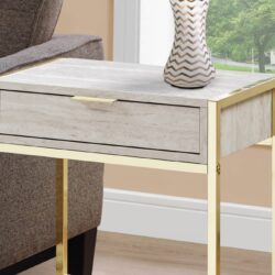Accent Side Table, Storage Drawer, Marble Look, Contemporary & Modern - Beige