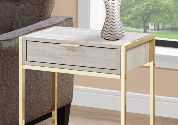 Accent Side Table, Storage Drawer, Marble Look, Contemporary & Modern - Beige