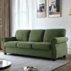 Soft Sofa, Upholstered 3 Seater Couch, Loose Back Cushions And Turned Legs - Green - Image 8