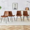 Modern Medieval Style Restaurant Cushioned Chairs With Suede Backrests And Black Metal Legs, (Set of 4) - Brown - Image 2