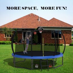 12Ft Recreational Kids Trampoline With Safety Enclosure Net & Ladder, Outdoor Recreational Trampolines - Blue
