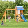 Outdoor Swing Set 3 In 1 Children's Playset With Slide, Swings, And Climber For Garden, Backyard, Playground - Blue - Image 2