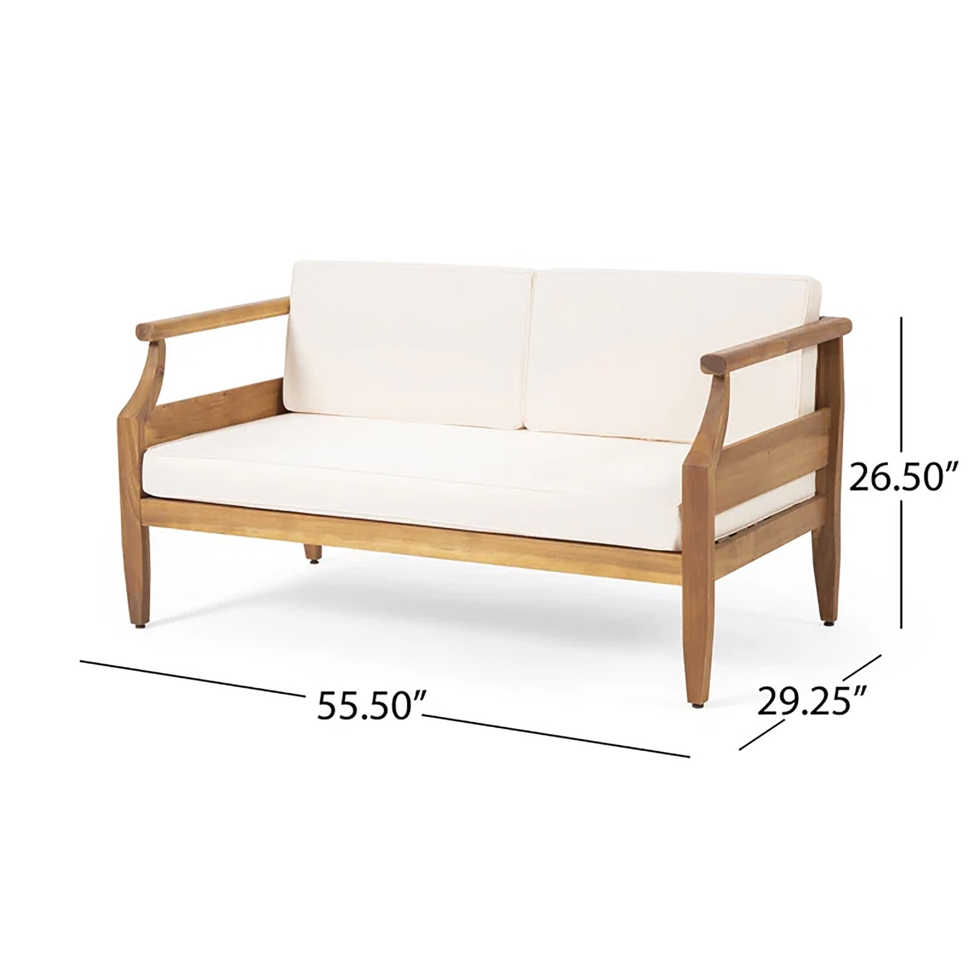 Alluvion - 4 Piece Wood Outdoor Patio Conversation Set With Cream Cushions - Teak / Beige - Image 3