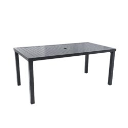Modern Rectangular Outdoor Patio Dining Table With Post Leg Design, Rust Free & Weather Resistant, Adjustable Foot Pads, Umbrella Hole With Matching Cover - Ember Black