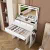 Vanity Desk With Large Mirror, Power Outlet & Hair Dryer Holder, Adjustable Lighting, 5 Drawers - White - Image 4